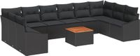 vidaXL Tuinbank Set 11-delig Zwart Polyrattan