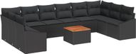 vidaXL Tuinbank Set 11-delig Zwart Polyrattan