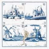 Thea Gouverneur Borduurpakket met telpatroon - 484A - Voorgesorteerde DMC Garens - Delfts Blauwe Tegels Dorpjes - Aida - 28 cm x 28 cm - DIY Kit