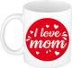 Bellatio Decorations Bol I love mom/ mama cadeau koffiemok / theebeker wit cirkel met hartjes - 300 ml - keramiek - Moederdag / mama cadeau