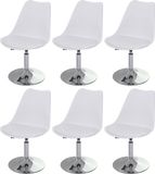 MCW Set van 6 MCW Malmö T501 Draaistoelen - Wit Kunstleer & Chroom Onderstel