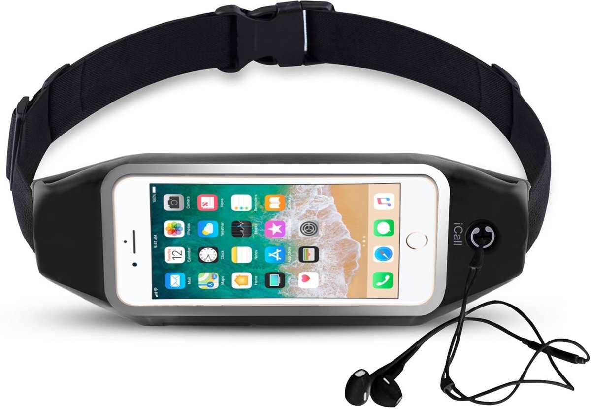 iCall Sportband Heupband Running Belt â€“ Hardloopband Sportband Riem met Smartphone Houder â€“ Universeel voor alle telefoons onder andere Apple iPhone 8 / 7 / 6 / 5 en Samsung Galaxy J5 2017 / J3 / J7