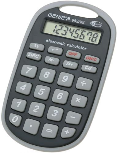 Genie 982 AM 8-cijferige rekenmachine (bevestigingsoog; batterij-power; robuust design) grijs