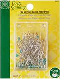 Dritz Quilting Crystal Glass Head Pins - Size 22 - 100/Pkg - 1-3/8" - Blue and Yellow
