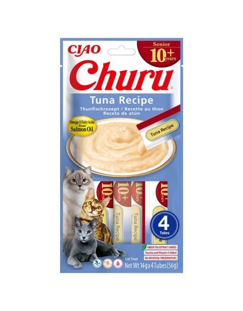 CIAO Churu Puree Kattenlekkernijen Creamy Snacks, hoogwaardige eiwitten met tonijn 56 g (1 stuk), kattensnacks in premium kwaliteit