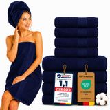 Komfortec Handdoekenset – Set van 8 - 4x Handdoek 50x100 cm en 4x Badhanddoek 70x140 cm - 100% Katoen - Marineblauw
