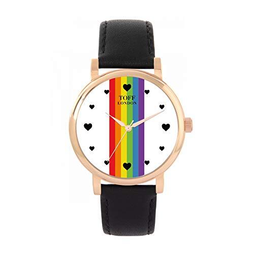 Toff London Pride Lineair horloge met witte hartjes