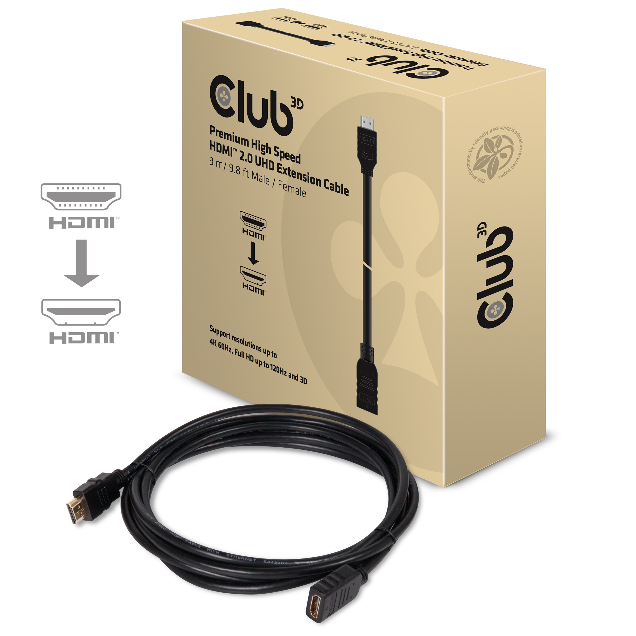 Club 3D High Speed HDMI™ 2.0 4K60Hz VerlengKabel 3 meter M/F