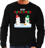 Bellatio Decorations Merry Christmas sneeuwpoppen mijne is groter foute Kersttrui - zwart - heren - Kerstsweaters / Kerst outfit L