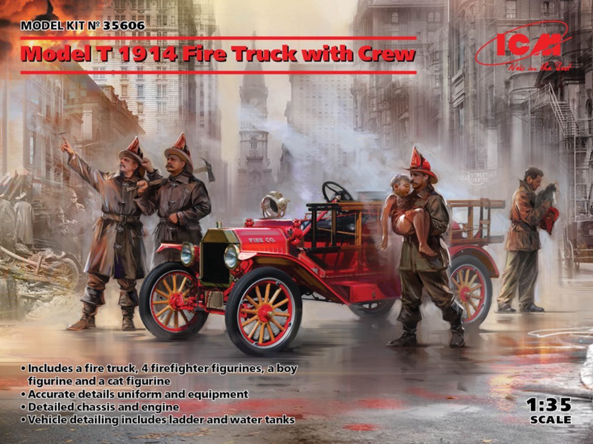 ICM 1:35 35606 Model T 1914 Fire Truck with Crew Plastic kit