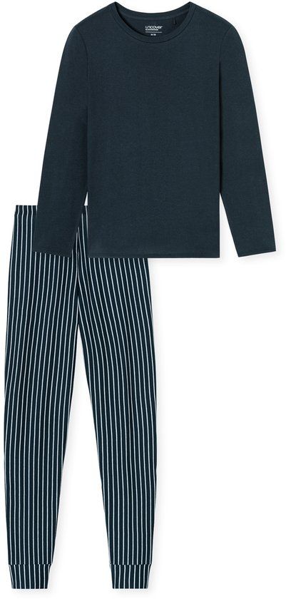 Uncover by Schiesser Schiesser Uncover Dames pyjama donkerblauw - Lange mouw - 3XL