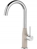 Laveo Robinet de cuisine POLA Chrome/Beige, Bec en U pivotant, Tête céramique