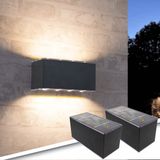 RexTech Solar wandlamp buiten 'Olaf' - Set van 2 stuks - Antraciet - Up Down light - IP54 - 100 lumen - Warm wit licht (2700K)