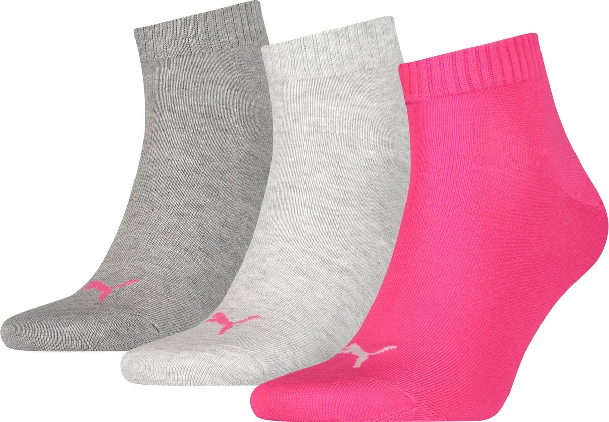 PUMA Sportsokken - QUARTER PLAIN 3Paar-Unisex-Maat-39 middle grey melange / pink