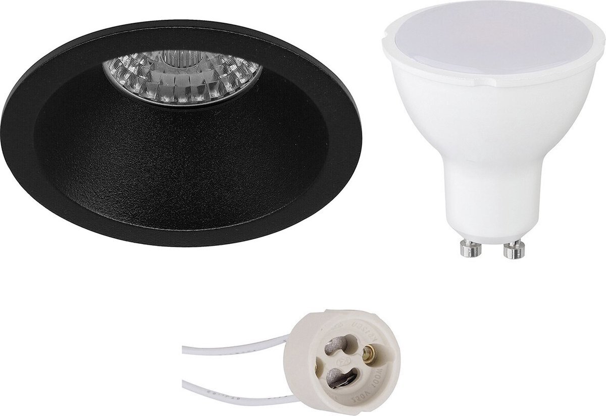 Qualu LED Spot Set - Proma Pollon Pro - GU10 Fitting - Dimbaar - Inbouw Rond - Mat Zwart - 6W - Warm Wit 3000K - Verdiept - Ø82mm