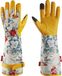 Mustbau Gants de jardinage longs pour femmes, Gauntlet en cuir synthétique hydrofuge Gants pour rosiers, Gants de jardinage pour le travail domestique (Jaune, L)