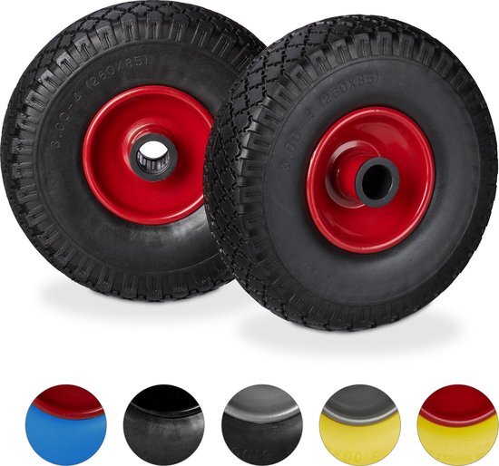 Relaxdays relaxdays steekwagenwiel - set van 2 stuks - stalen velg - anti lek - 25 mm as - 150 kg zwart-rood