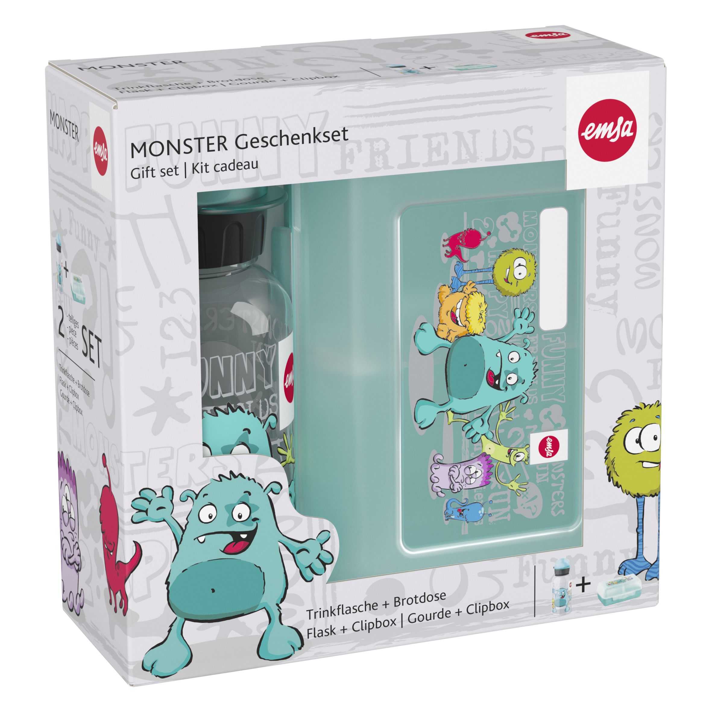 Emsa Kids Set Monster - Lunchtrommel - Blauw - 0.4 liter