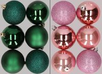 Billiet - Vanlaere Boules de Noël en plastique mélange 12x 8 cm vert foncé rose - mat - brillant - paillettes - incassable