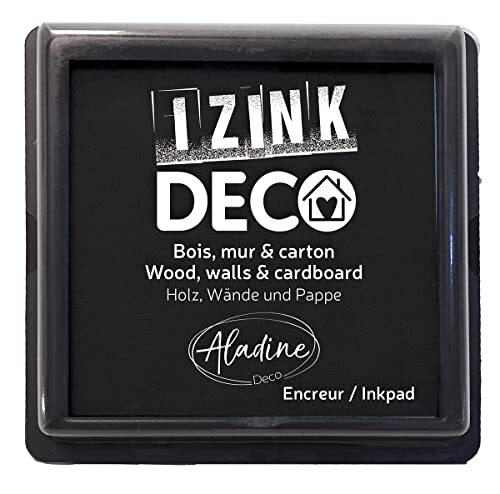 Aladine - Izink Déco stempelkussen maat XL 10 x 10 cm - zeer dekkende pigmenten, sneldrogend - hoogwaardig schuim - ideaal voor creatieve afdrukken op muur, hout en karton - zwart