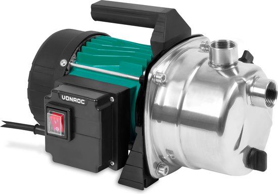 VONROC Beregeningspomp / Waterpomp 1000W - 3500l/h - RVS pomphuis - Voor besproeien van tuin/gazon