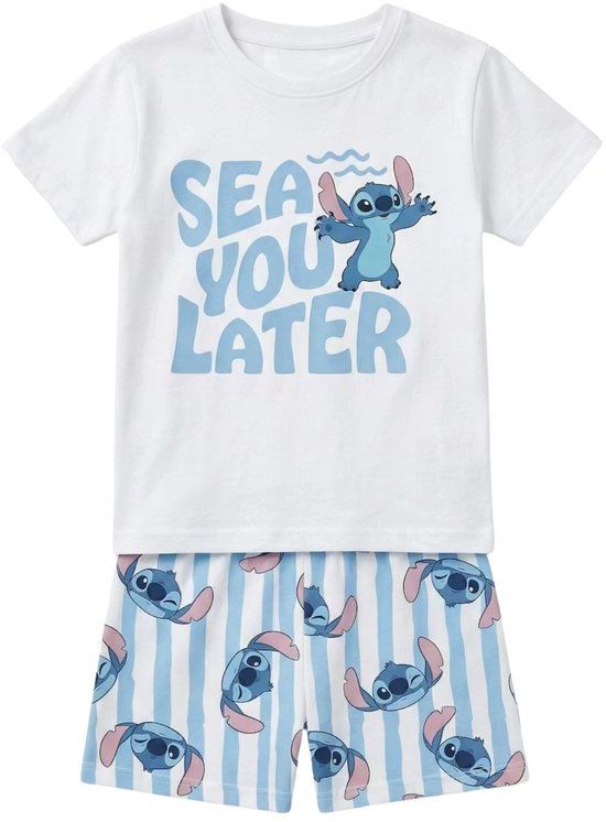 4KidsOnly Cookie Company Lilo & Stitch Shortama - Maat 122/128 - Katoen - Blauw - Wit - Kind