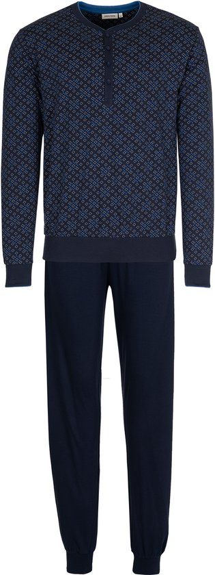Pastunette Pyjamaset - Katoen - Donkerblauw - Knoopsluiting - Maat XL