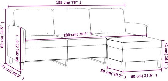 vidaXL Driezitsbank met voetenbank 180 cm fluweel zwart