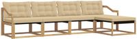 vidaXL - Bank loungeset - 5 zitplekken - Wit en Beige - Acacia hout
