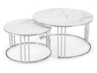 Set van twee ronde bijzettafels met wit marmerlook