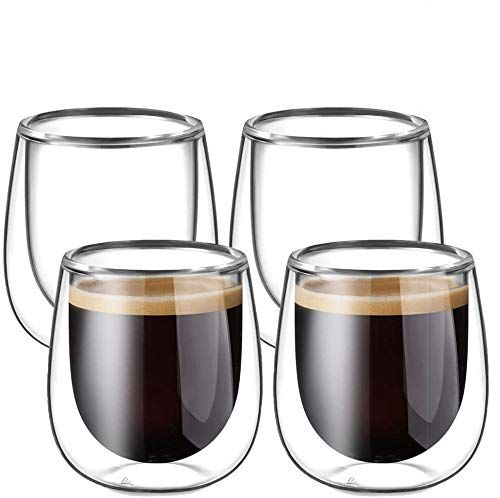glastal set van 4 dubbelwandige 120 ml koffieglazen, theeglazen met handvat