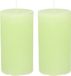 Merkloos Stompkaars/cilinderkaars - 2x - lime groen - 7 x 13 cm - rustiek model