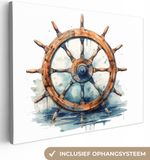 OneMillionCanvasses Canvas schilderij 160x120 cm - Stuur - Schip - Maritiem - Wanddecoratie