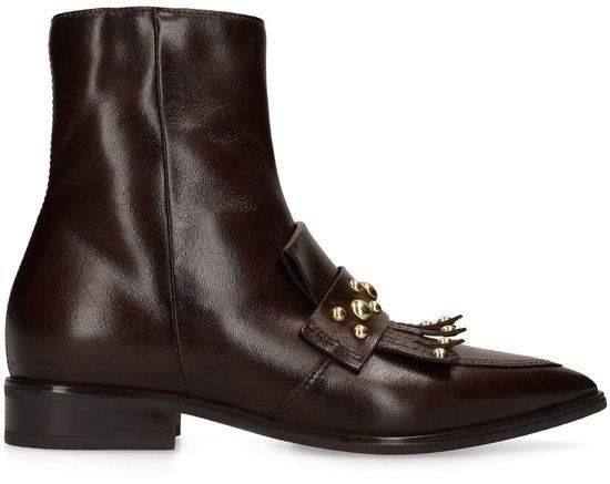 Manfield - Dames - Bruine leren enkellaarsjes met studs - Maat 40