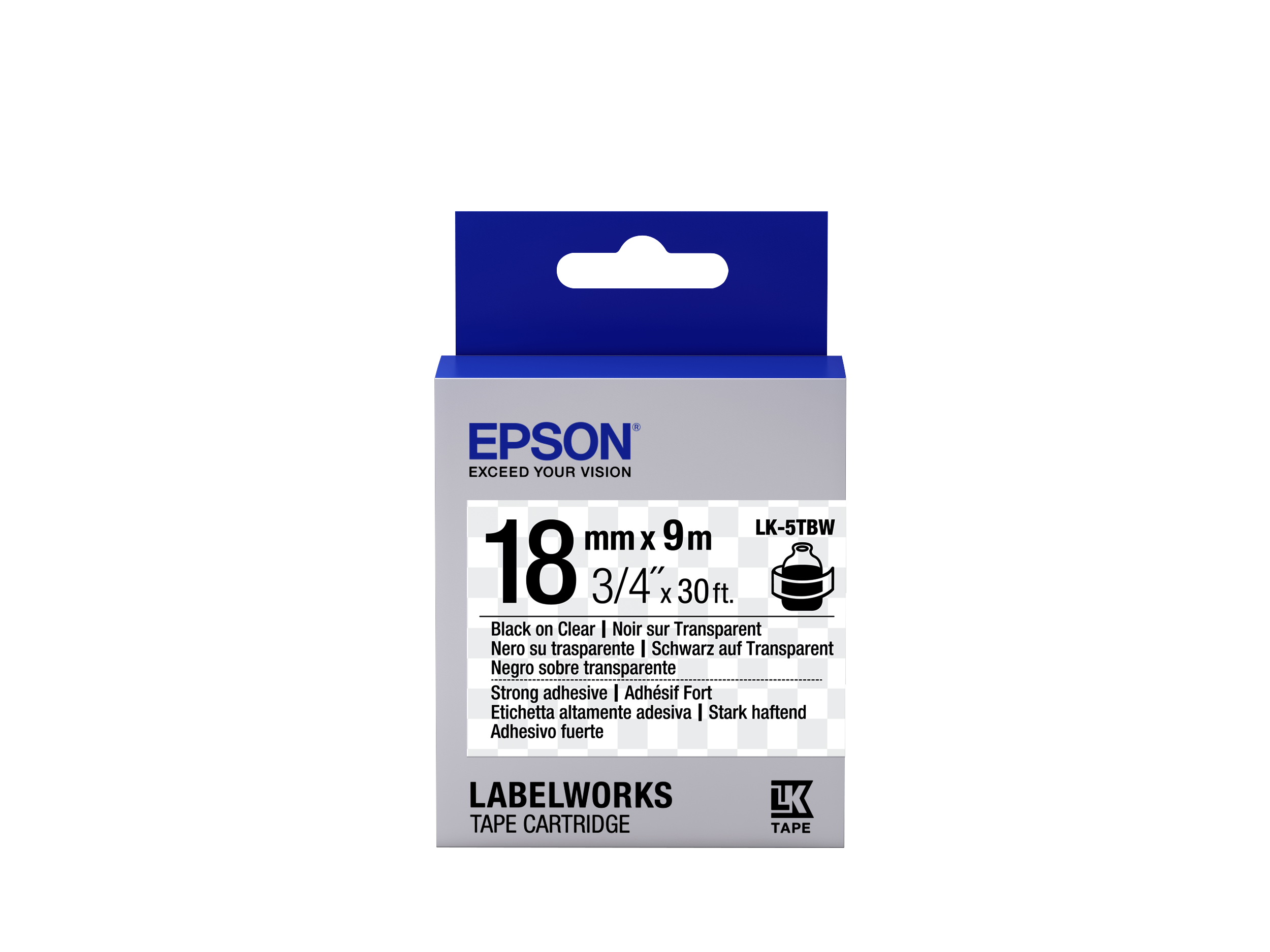 Epson Strong Adhesive Tape - LK-5TBW Strng adh Blk/Clear 18/9