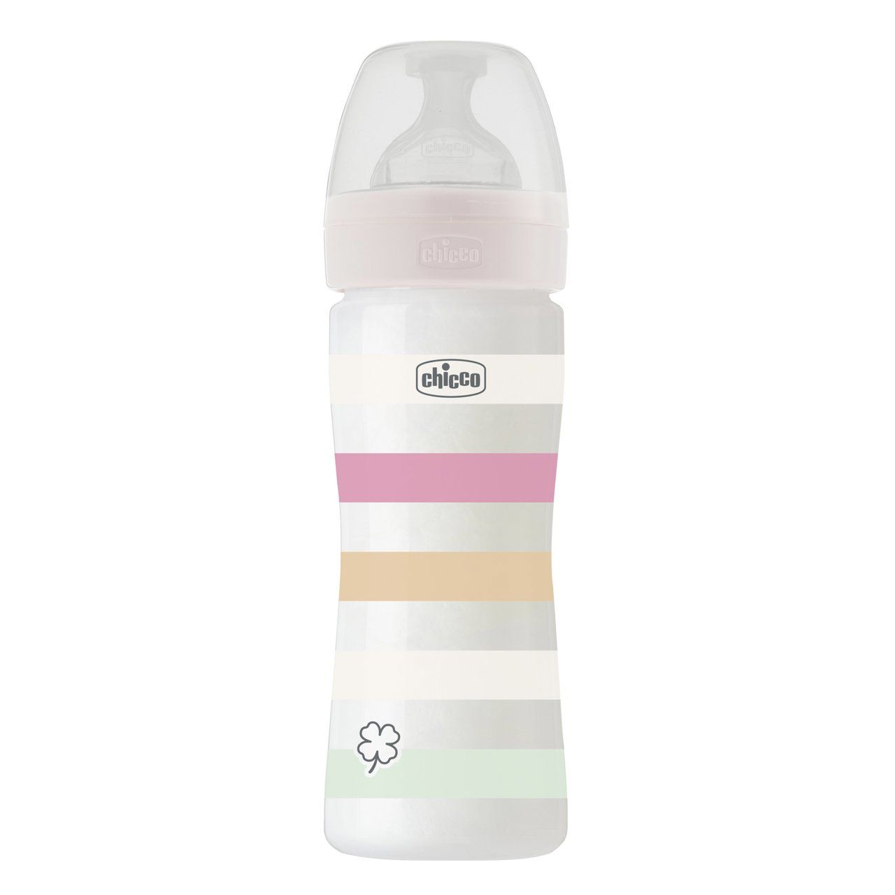 Chicco Well-being zuigfles 250 ml, Groen/Oranje/Roze/Doorschijnend/Wit, Kunststof, Silicone speen, Medium stroming, Antikrampjes, BPA-vrij