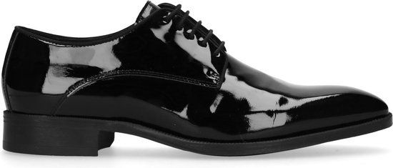 Manfield Zwarte Lakleren Veterschoenen Heren Maat 42
