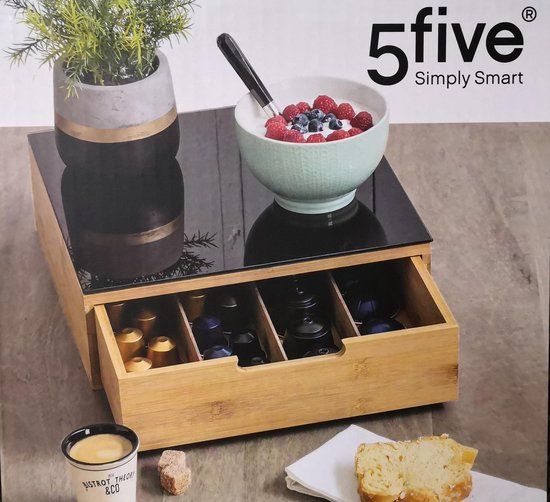 5five Luxe Capsulehouder voor koffiecups - Bamboe - Koffieapparaat stand met lade voor koffiecups - Stijlvolle koffiecupshouder