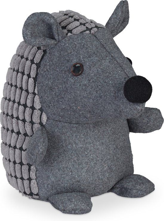 Merkloos Relaxdays deurstopper egel - 20 cm - stof - binnen - dier - deurbuffer - donkergrijs