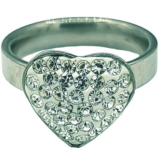 Tesoro Mio Michel - Zilverkleurige Stalen Ring met Hart en Zirkonia - Maat 60