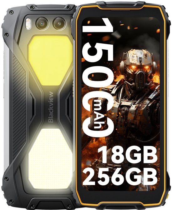 Blackview BV7300 - Robuuste Smartphone - 18GB RAM - 256GB - 15000mAh - Dual 4G LTE - Dual 800LM Campingverlichting - Android 14 - IP68 Waterdicht - 6580mAh - NFC - GPS - Geel