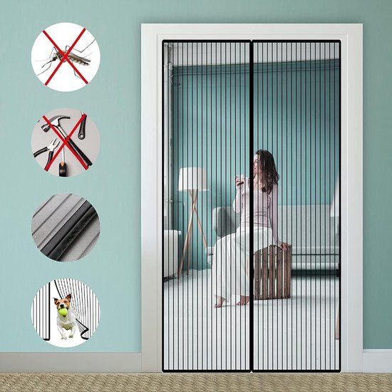 Auxmir Magneet Hordeur, Insectengaas Balkondeur 80x200cm, Magnetisch Gordijn voor Balkondeur Terrasdeur Kelderdeur Schuifdeur en Woonkamer, Eenvoudige Zelfklevende Montage zonder Boren, Zwart