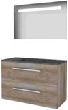 Basic Line Economic 46 Badkamermeubelset - 100 x 46 cm - Met Grepen - 2 Lades - Hardstenen Wastafel - 1 Kraangat - Spiegel met LED Verlichting - Scotch Oak