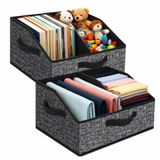 VINATO 2 stuks opbergdozen, 24 l, opvouwbaar, van stof met handvat, verstelbare scheidingswanden, ruimtebesparende organizer voor kleding, boeken, speelgoed, 40 x 30 x 20 cm, zwart