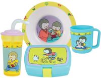 Fun House T'Choupi Set vaisselle assiette creuse, mug, gobelet paille et 1 boite goûter enfant
