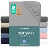 Twinzen hoeslaken 120 x 200 cm - 100% katoenjersey, grijs - Oeko-Tex gecertificeerd