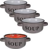 Excellent Houseware Bols à soupe/bols de service - 6x - porcelaine - D13 x H7 cm - anthracite