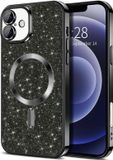 Techsuit Hoesje geschikt voor Apple iPhone 16 Plus - Luxury Glitter Back Cover - Geschikt voor MagSafe - Zwart