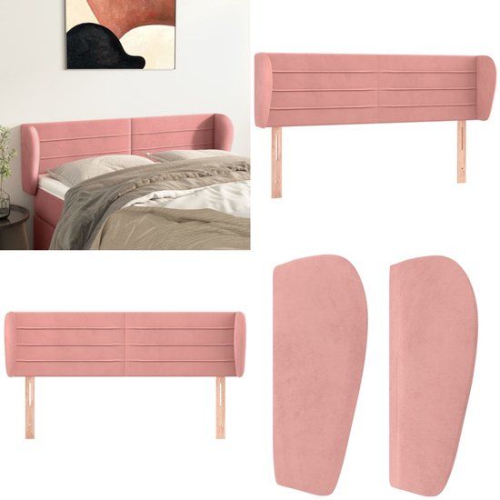 vidaXL Hoofdbord met randen 147x23x78/88 cm fluweel roze