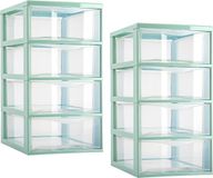 PLASTICFORTE Ladeblokje/bureau organizer - 2x - 4 lades - transparant/mintgroen - L18 x B25 x H33 cm